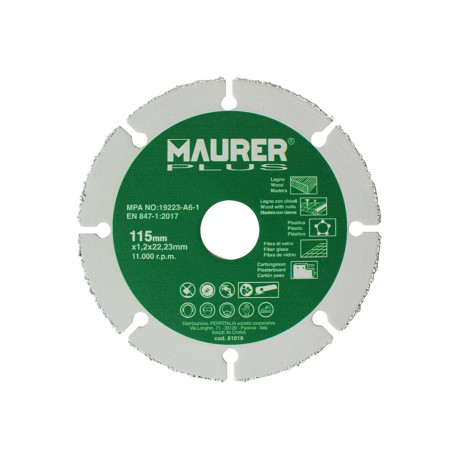 Disco De Corte Para Madera y Plasticos Ø 115 x 1,2 mm.